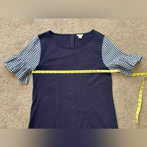 J Crew Factory Printed Bell-Sleeve Check Gingham Print Blue Dress Size M… - Picture 6 of 10